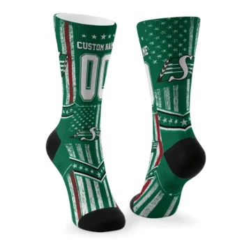 Saskatchewan Roughriders Socks Personalized Star Stripes Green White Fashion Forward