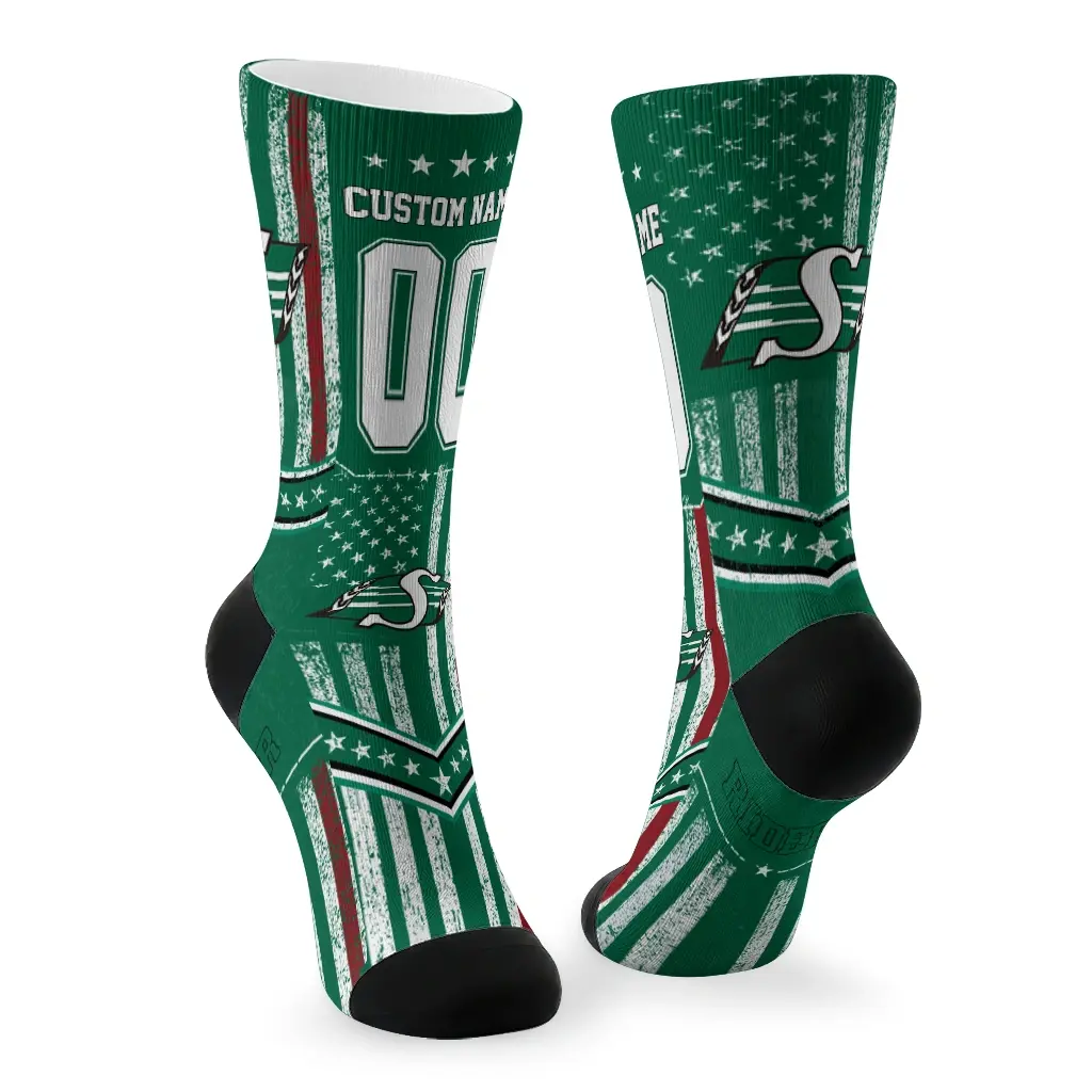 Saskatchewan Roughriders Socks Personalized Star Stripes Green White Fashion Forward Saskatchewan Roughriders Socks Personalized Star Stripes Green White Fashion Forward