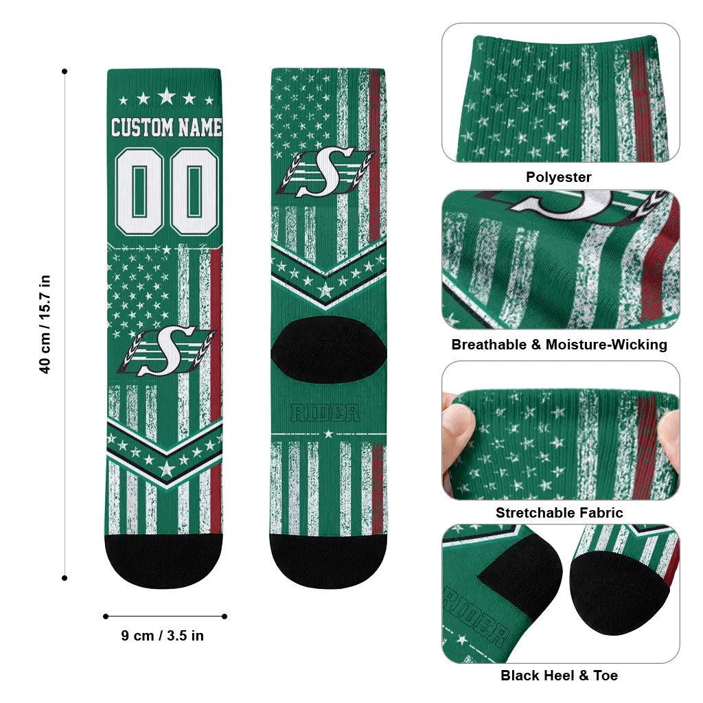 Saskatchewan Roughriders Socks Personalized Star Stripes Green White High Quality Saskatchewan Roughriders Socks Personalized Star Stripes Green White High Quality