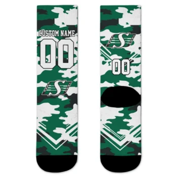 Saskatchewan Roughriders Socks Personalized Woodland Camo Green Best Selling