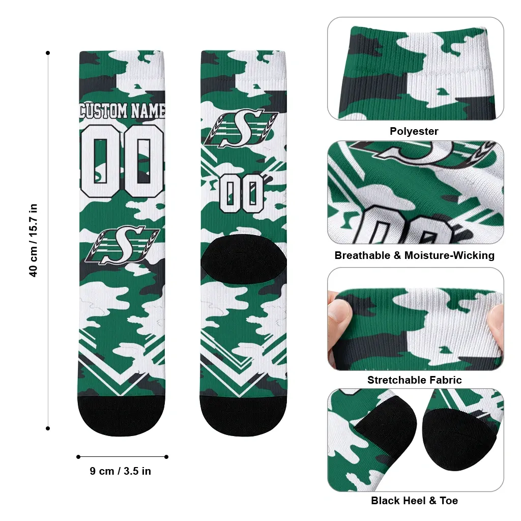 Saskatchewan Roughriders Socks Personalized Woodland Camo Green High Quality Saskatchewan Roughriders Socks Personalized Woodland Camo Green High Quality