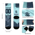 Seattle Kraken Socks Custom Geometric Tech Blue Best Selling