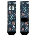 Seattle Kraken Socks Custom Scattered Icons Blue Best Selling