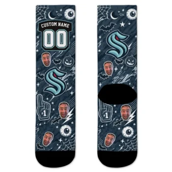 Seattle Kraken Socks Custom Scattered Icons Blue Best Selling