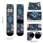 Seattle Kraken Socks Custom Scattered Icons Blue Best Selling