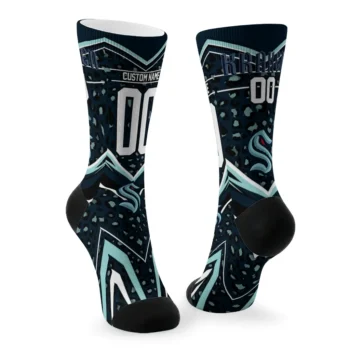Seattle Kraken Socks Personalized Leopard Print Blue Black Fashion Forward