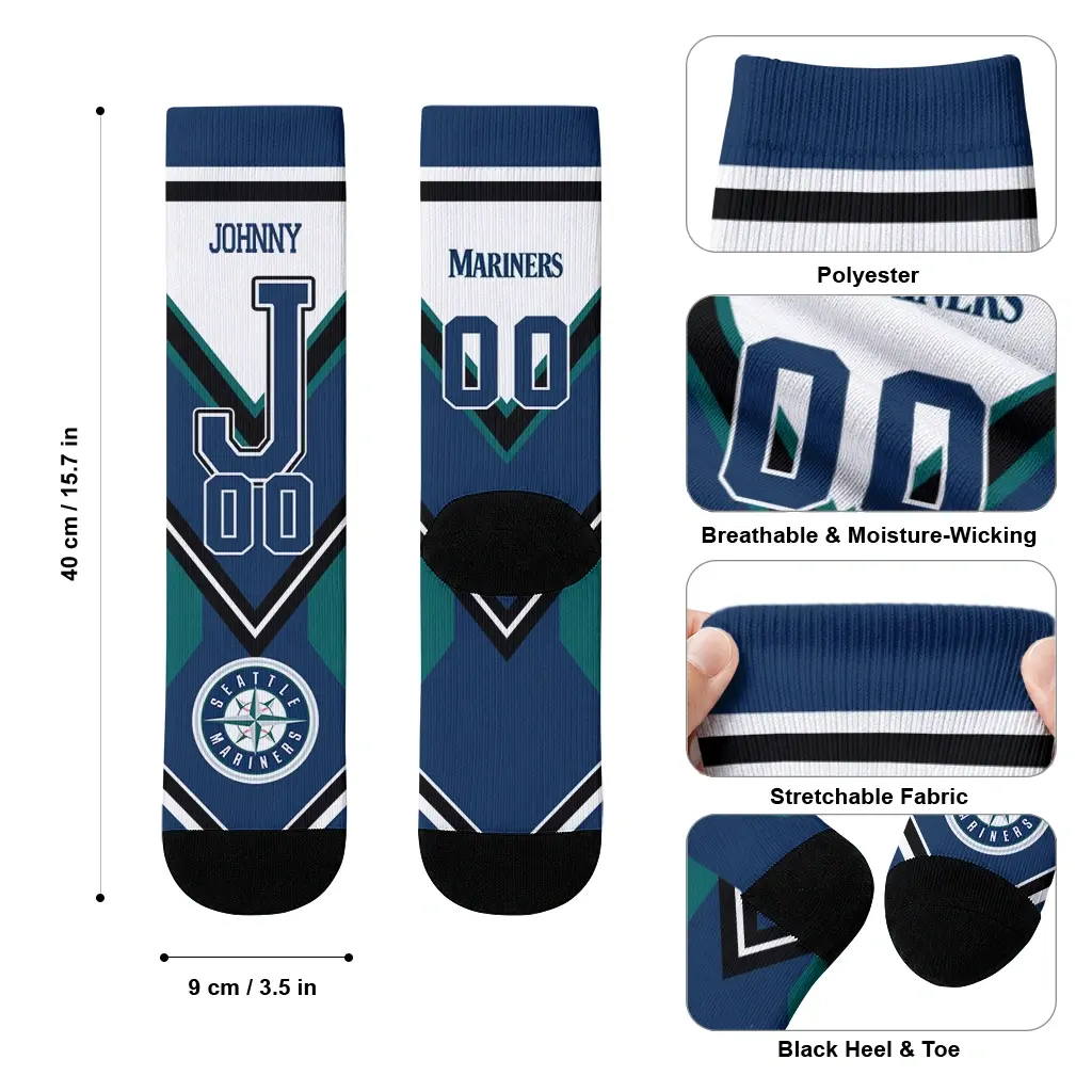 Seattle Mariners Socks Custom Arrow Blocks Navy Blue High Quality Seattle Mariners Socks Custom Arrow Blocks Navy Blue High Quality