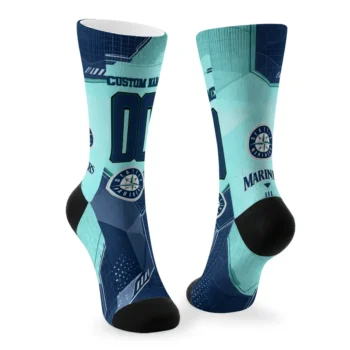 Seattle Mariners Socks Customized Geometric Tech Navy Blue Fashion Forward