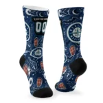 Seattle Mariners Socks Customized Scattered Icons Navy Blue Best Selling
