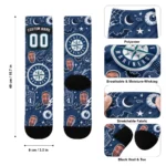 Seattle Mariners Socks Customized Scattered Icons Navy Blue Best Selling