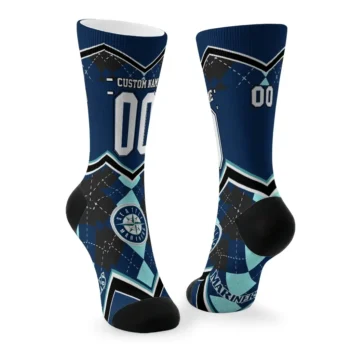 Seattle Mariners Socks Personalized Argyle Pattern Navy Blue Fashion Forward