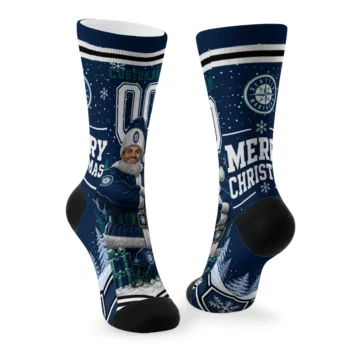 Seattle Mariners Socks Personalized Snowy Scene Navy Blue White Fashion Forward