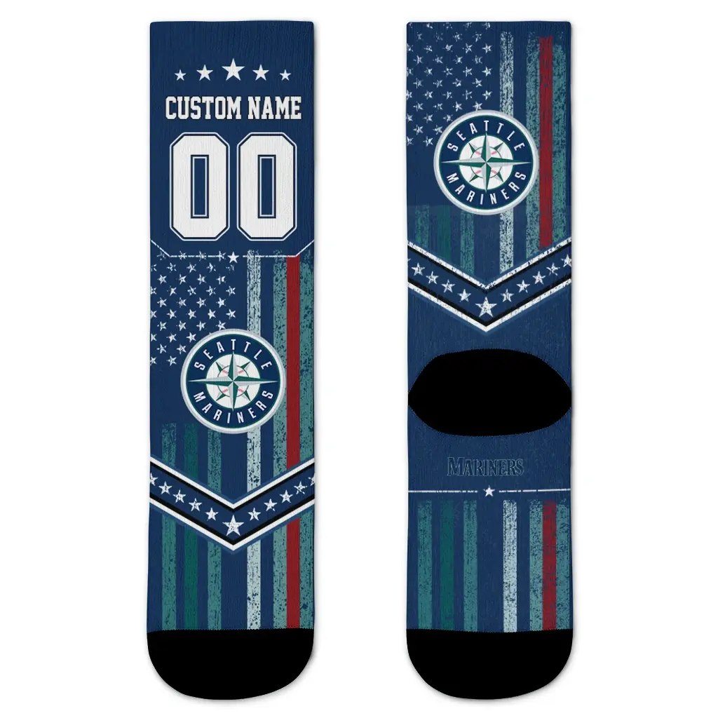 Seattle Mariners Socks Personalized Star Stripes Navy Blue White Best Selling Seattle Mariners Socks Personalized Star Stripes Navy Blue White Best Selling