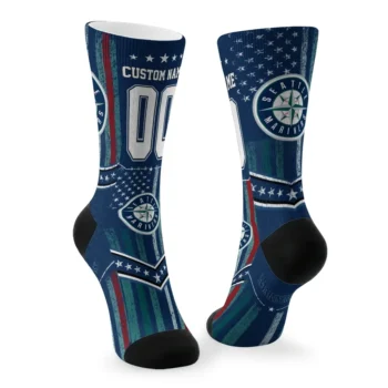 Seattle Mariners Socks Personalized Star Stripes Navy Blue White Fashion Forward