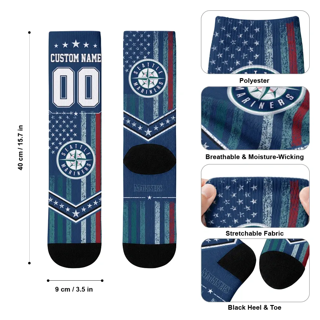 Seattle Mariners Socks Personalized Star Stripes Navy Blue White High Quality Seattle Mariners Socks Personalized Star Stripes Navy Blue White High Quality