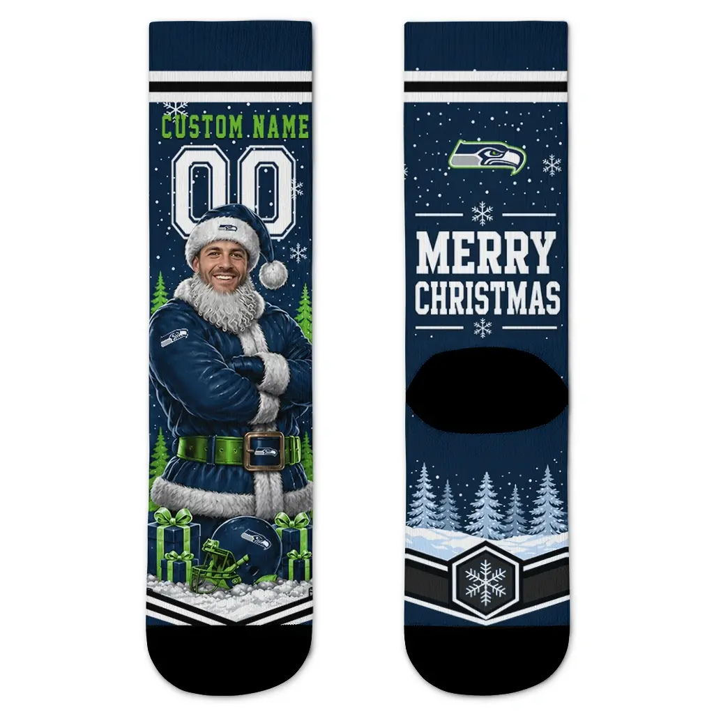 Seattle Seahawks Socks Custom Snowy Scene Blue White Best Selling Seattle Seahawks Socks Custom Snowy Scene Blue White Best Selling