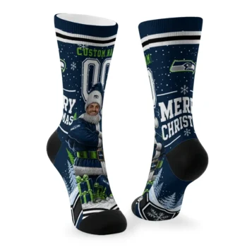 Seattle Seahawks Socks Custom Snowy Scene Blue White Fashion Forward