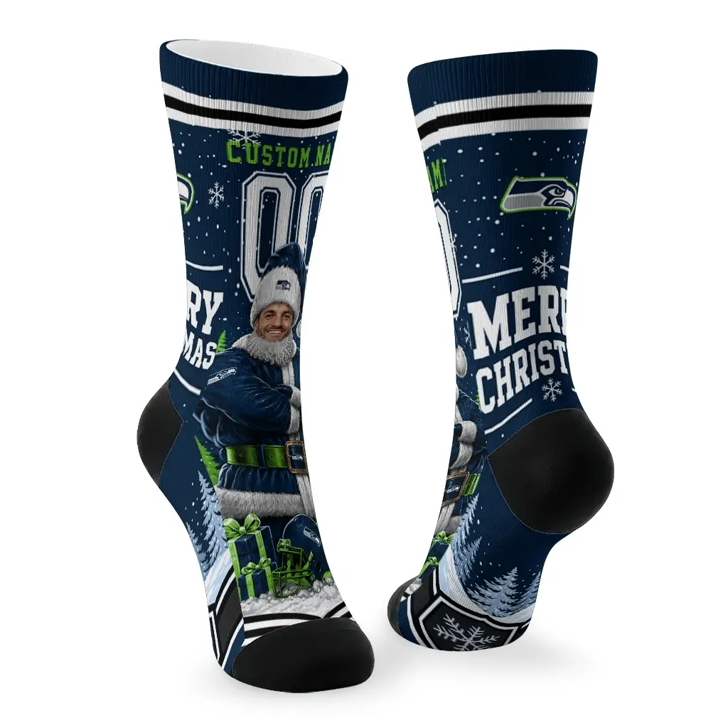 Seattle Seahawks Socks Custom Snowy Scene Blue White Fashion Forward Seattle Seahawks Socks Custom Snowy Scene Blue White Fashion Forward