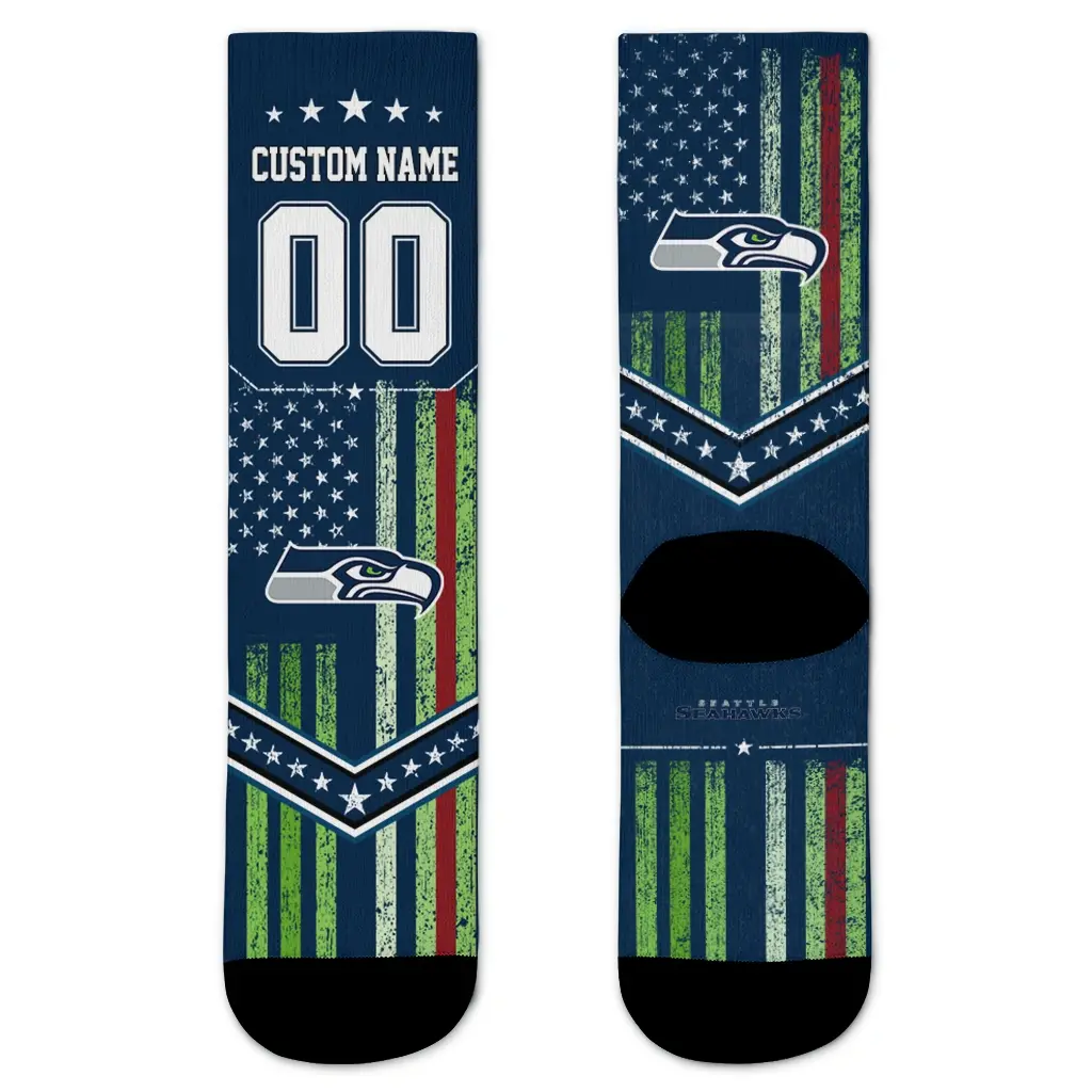 Seattle Seahawks Socks Custom Star Stripes Blue White Best Selling Seattle Seahawks Socks Custom Star Stripes Blue White Best Selling