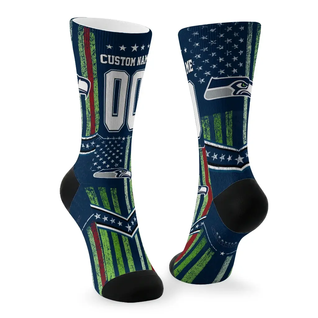 Seattle Seahawks Socks Custom Star Stripes Blue White Fashion Forward Seattle Seahawks Socks Custom Star Stripes Blue White Fashion Forward