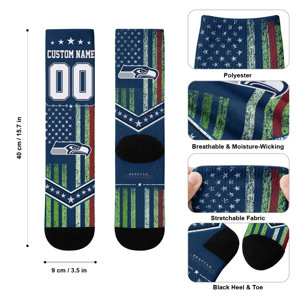 Seattle Seahawks Socks Custom Star Stripes Blue White High Quality Seattle Seahawks Socks Custom Star Stripes Blue White High Quality