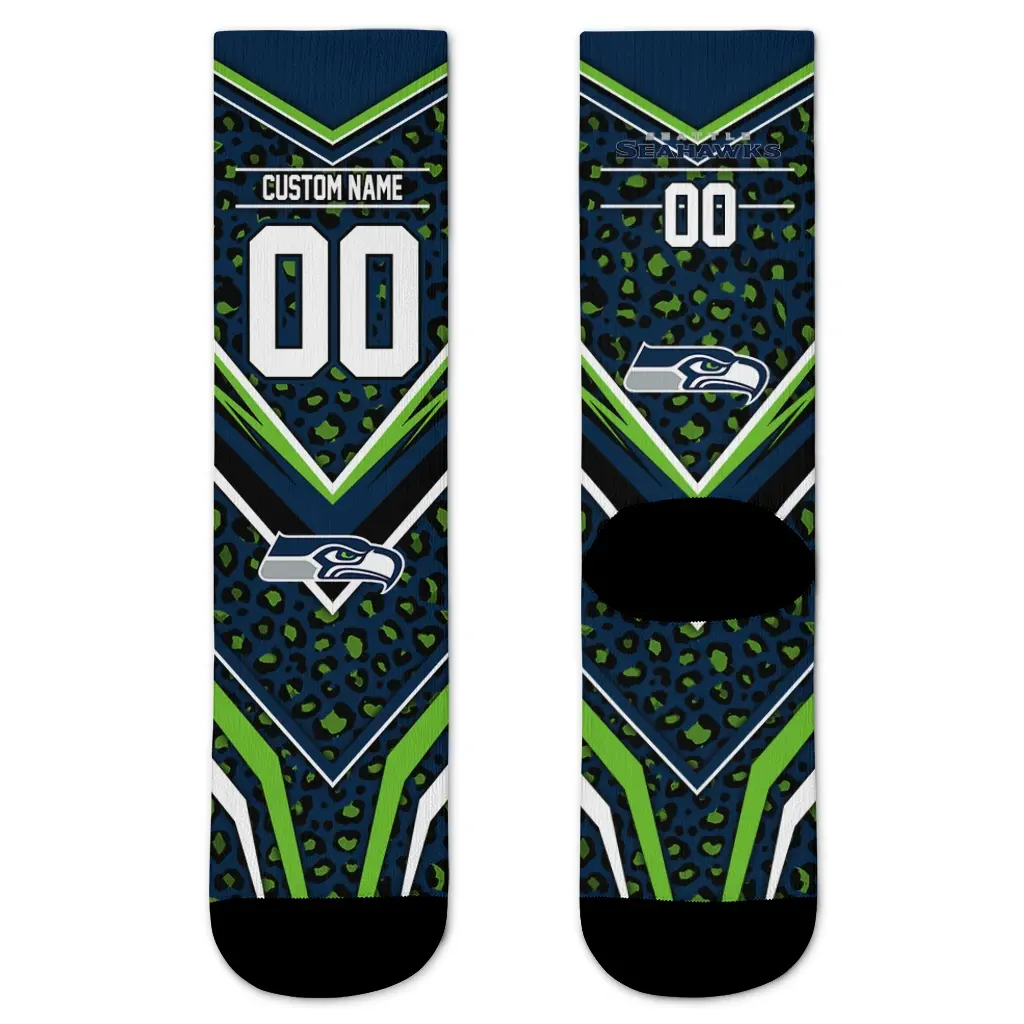 Seattle Seahawks Socks Customized Leopard Print Blue Black Best Selling Seattle Seahawks Socks Customized Leopard Print Blue Black Best Selling