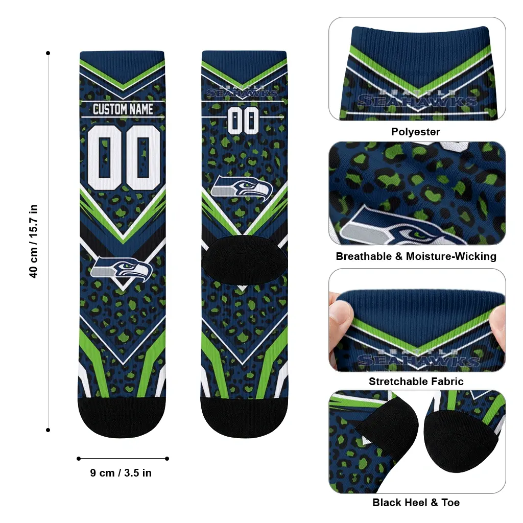 Seattle Seahawks Socks Customized Leopard Print Blue Black High Quality Seattle Seahawks Socks Customized Leopard Print Blue Black High Quality