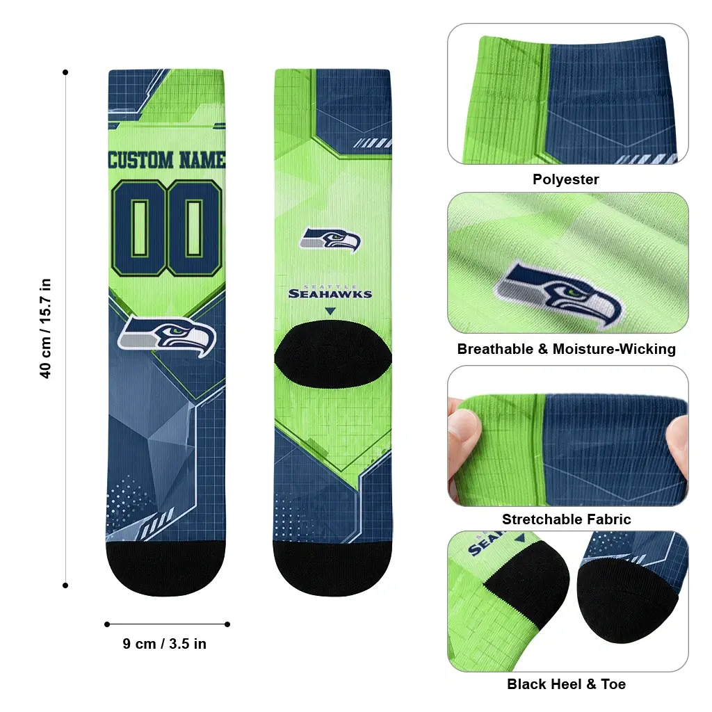 Seattle Seahawks Socks Personalized Geometric Tech Blue High Quality Seattle Seahawks Socks Personalized Geometric Tech Blue High Quality