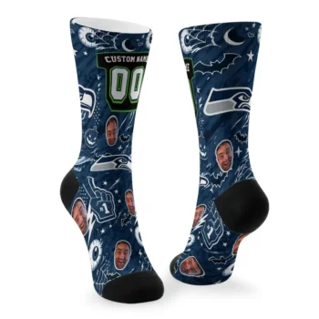 Seattle Seahawks Socks Personalized Scattered Icons Blue Fashion Forward