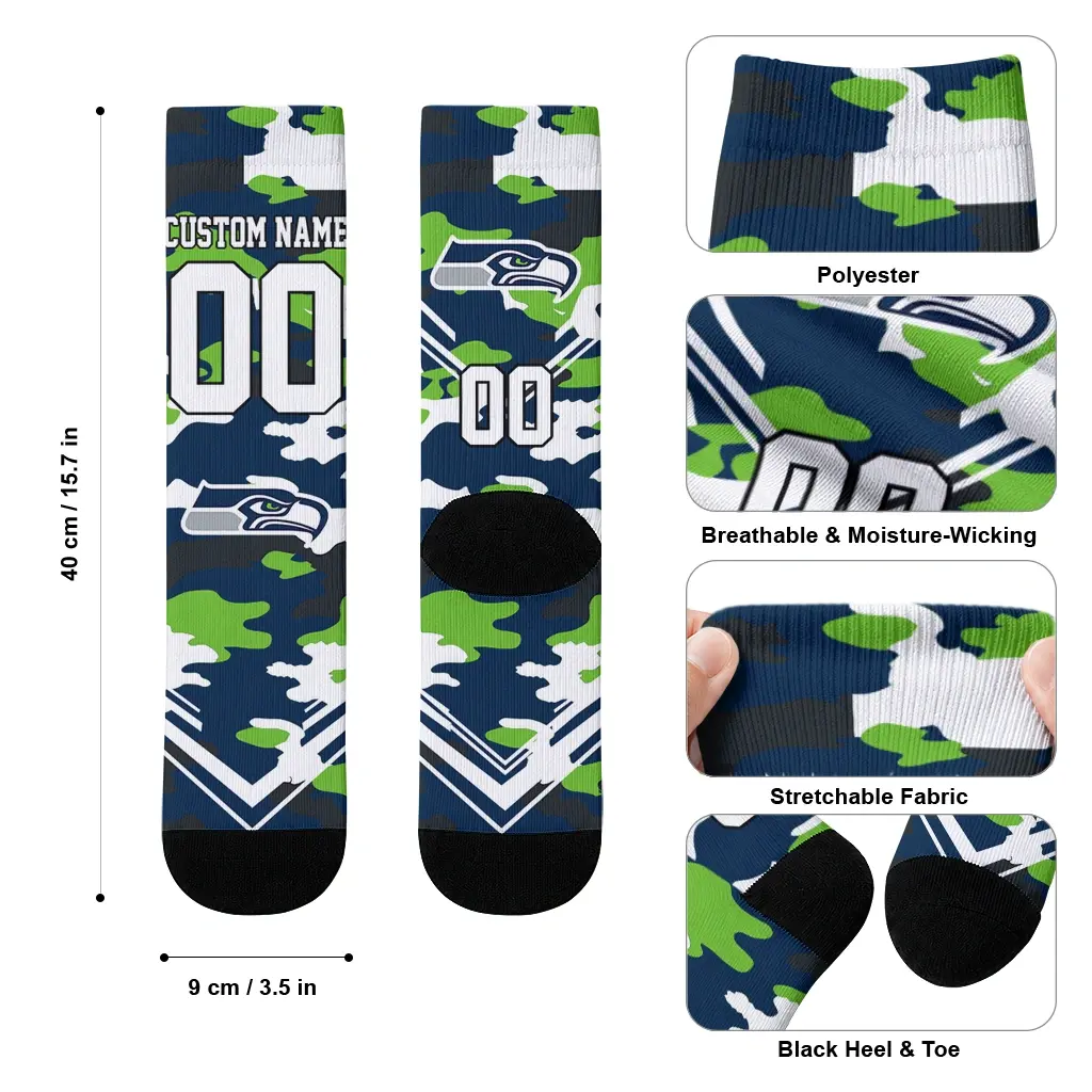 Seattle Seahawks Socks Personalized Woodland Camo Blue High Quality Seattle Seahawks Socks Personalized Woodland Camo Blue High Quality