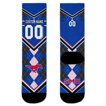 Smu Mustangs Socks Custom Argyle Pattern Blue Best Selling