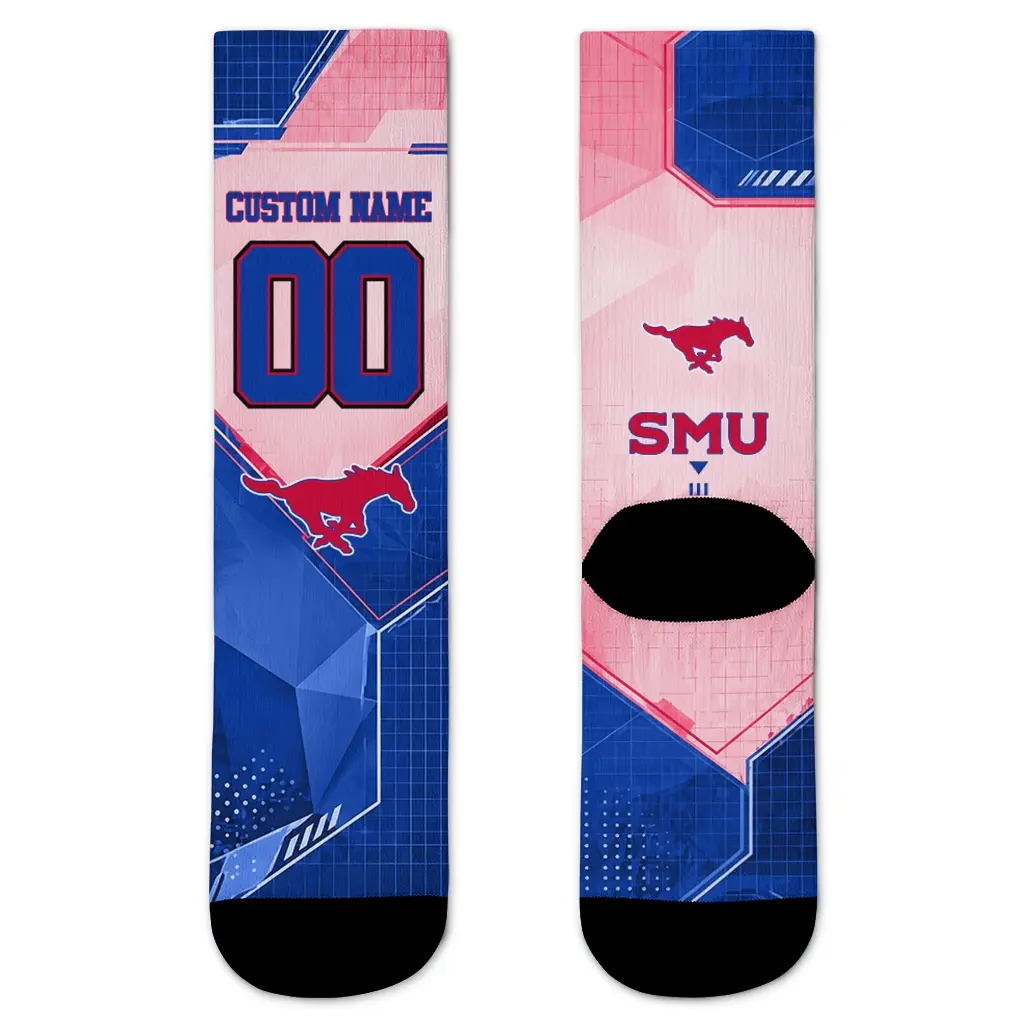 Smu Mustangs Socks Custom Geometric Tech Blue Best Selling Smu Mustangs Socks Custom Geometric Tech Blue Best Selling