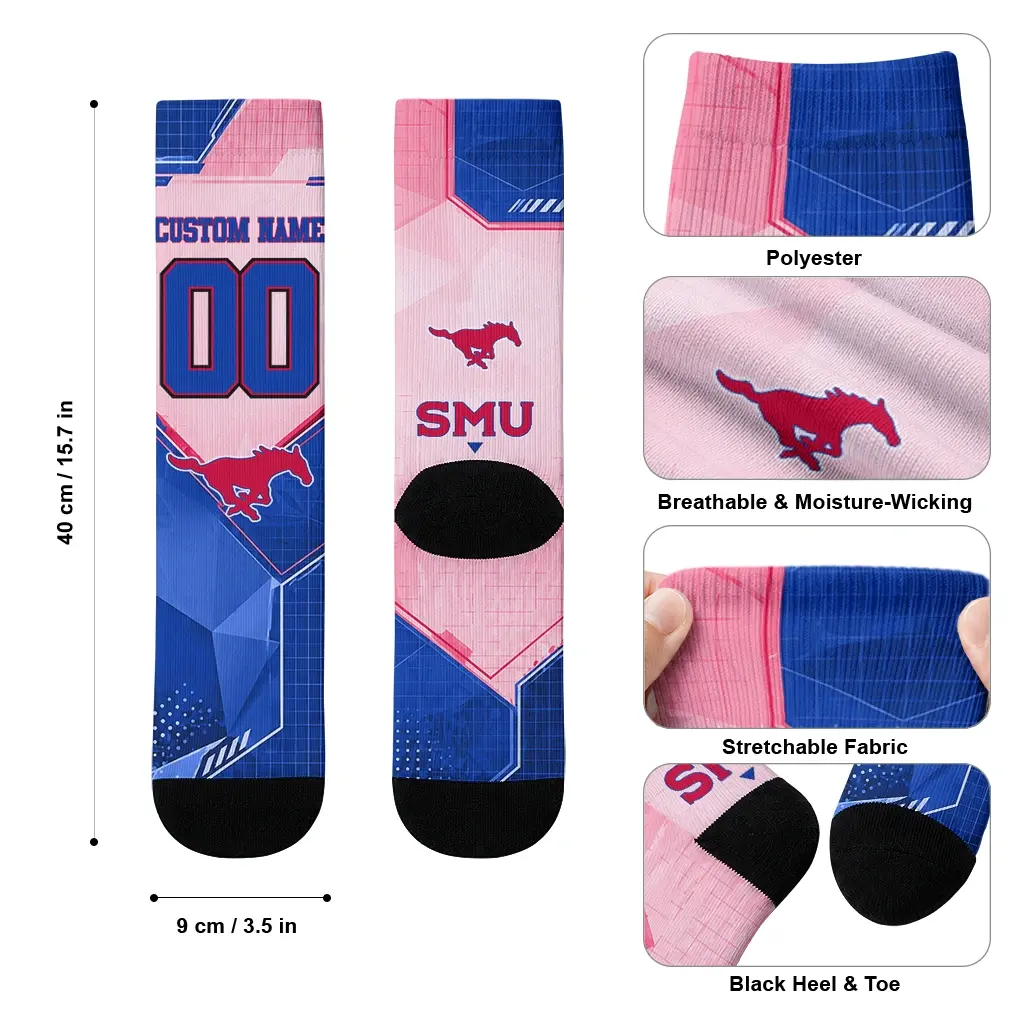 Smu Mustangs Socks Custom Geometric Tech Blue High Quality Smu Mustangs Socks Custom Geometric Tech Blue High Quality