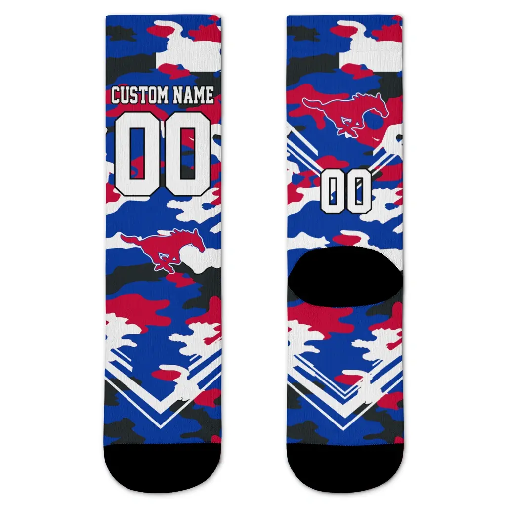 Smu Mustangs Socks Custom Woodland Camo Blue Best Selling Smu Mustangs Socks Custom Woodland Camo Blue Best Selling