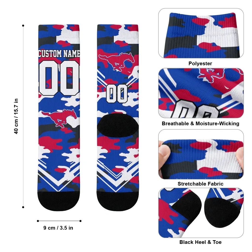 Smu Mustangs Socks Custom Woodland Camo Blue High Quality Smu Mustangs Socks Custom Woodland Camo Blue High Quality
