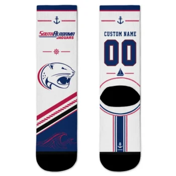 South Alabama Jaguars Socks Personalized Nautical Icons Blue White Best Selling
