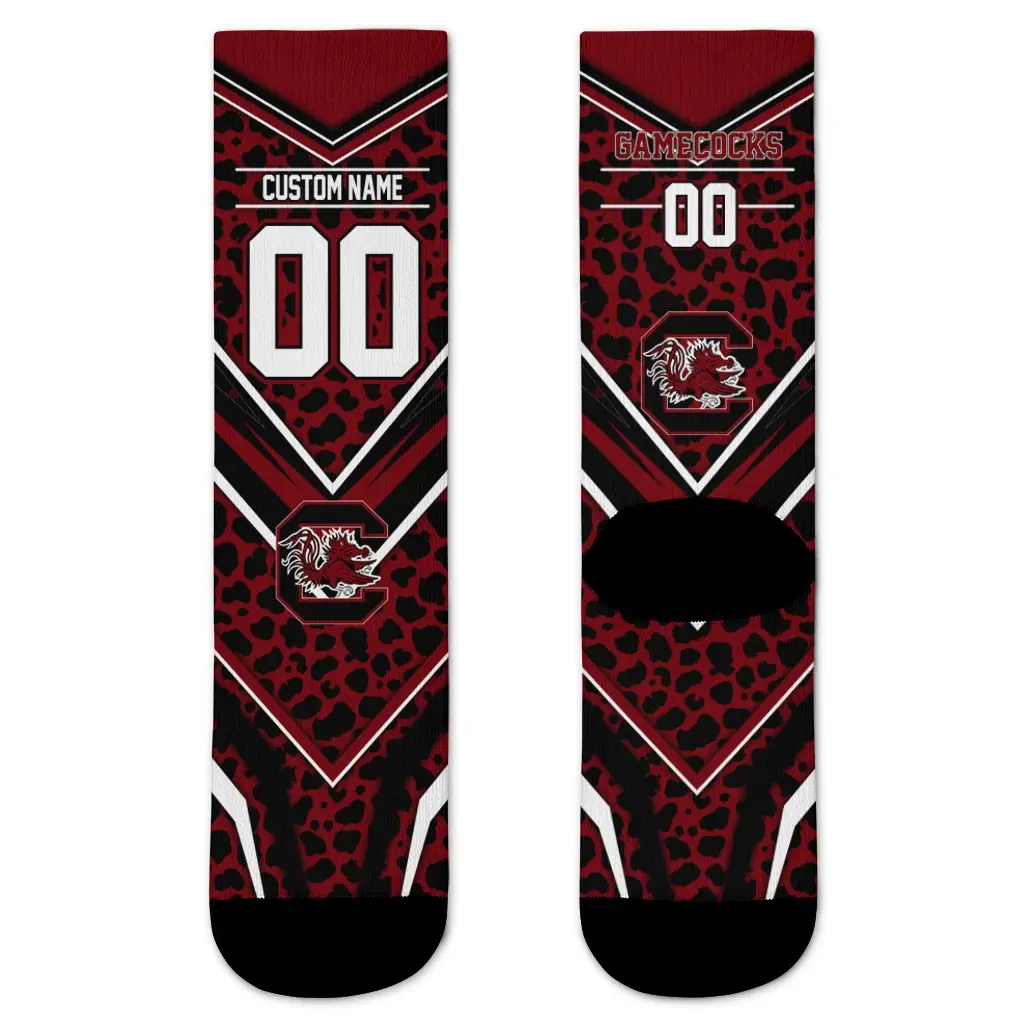 South Carolina Gamecocks Socks Custom Leopard Print Garnet Black Best Selling South Carolina Gamecocks Socks Custom Leopard Print Garnet Black Best Selling
