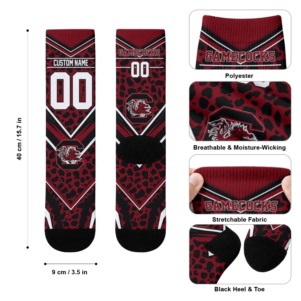 South Carolina Gamecocks Socks Custom Leopard Print Garnet Black High Quality South Carolina Gamecocks Socks Custom Leopard Print Garnet Black High Quality