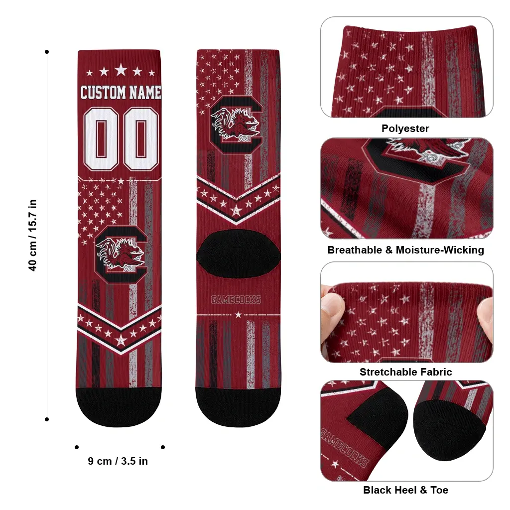 South Carolina Gamecocks Socks Custom Star Stripes Garnet White High Quality South Carolina Gamecocks Socks Custom Star Stripes Garnet White High Quality