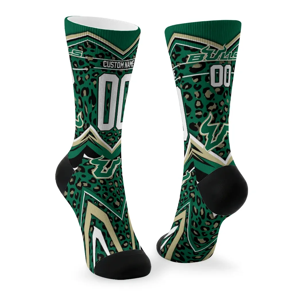 South Florida Bulls Socks Custom Leopard Print Green Black Fashion Forward South Florida Bulls Socks Custom Leopard Print Green Black Fashion Forward