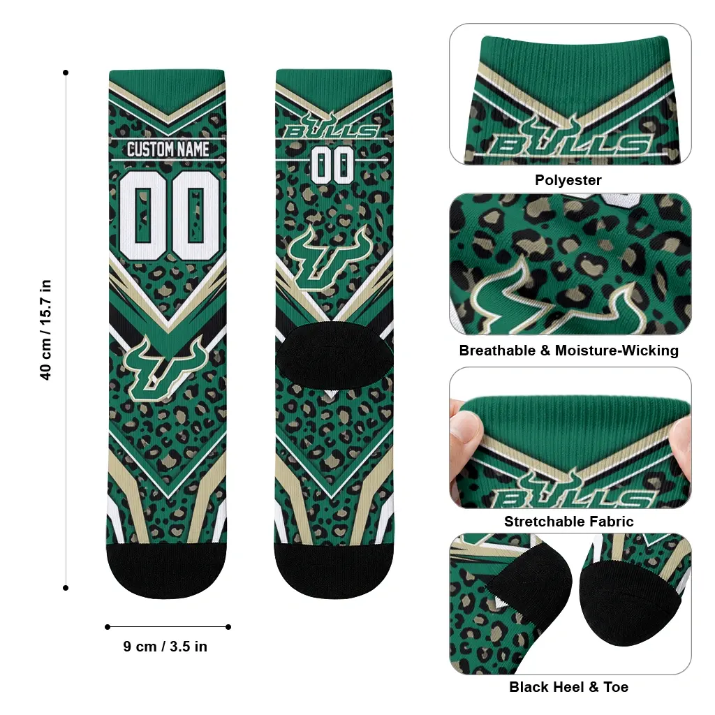 South Florida Bulls Socks Custom Leopard Print Green Black High Quality South Florida Bulls Socks Custom Leopard Print Green Black High Quality