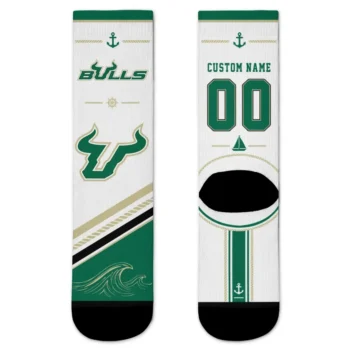 South Florida Bulls Socks Custom Nautical Icons Green White Best Selling