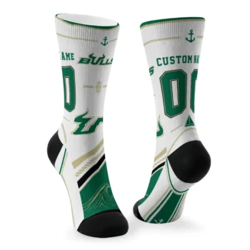 South Florida Bulls Socks Custom Nautical Icons Green White Fashion Forward