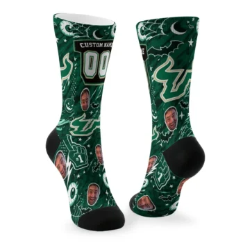 South Florida Bulls Socks Custom Scattered Icons Green Fashion Forward
