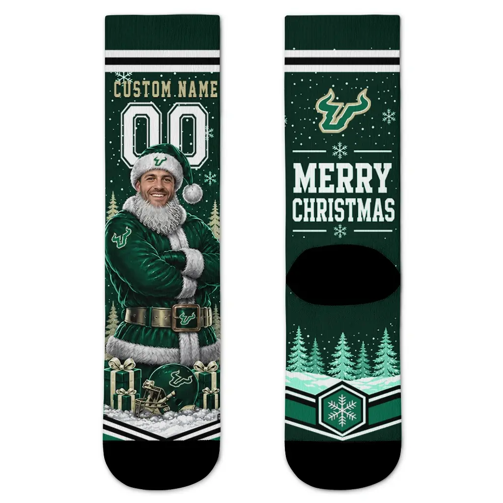 South Florida Bulls Socks Custom Snowy Scene Green White Best Selling South Florida Bulls Socks Custom Snowy Scene Green White Best Selling