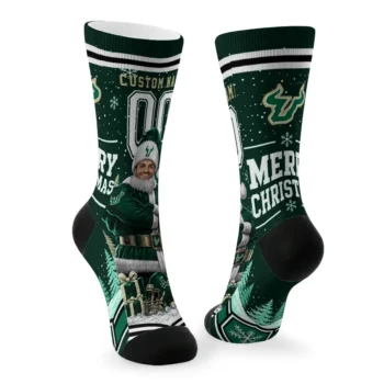 South Florida Bulls Socks Custom Snowy Scene Green White Fashion Forward