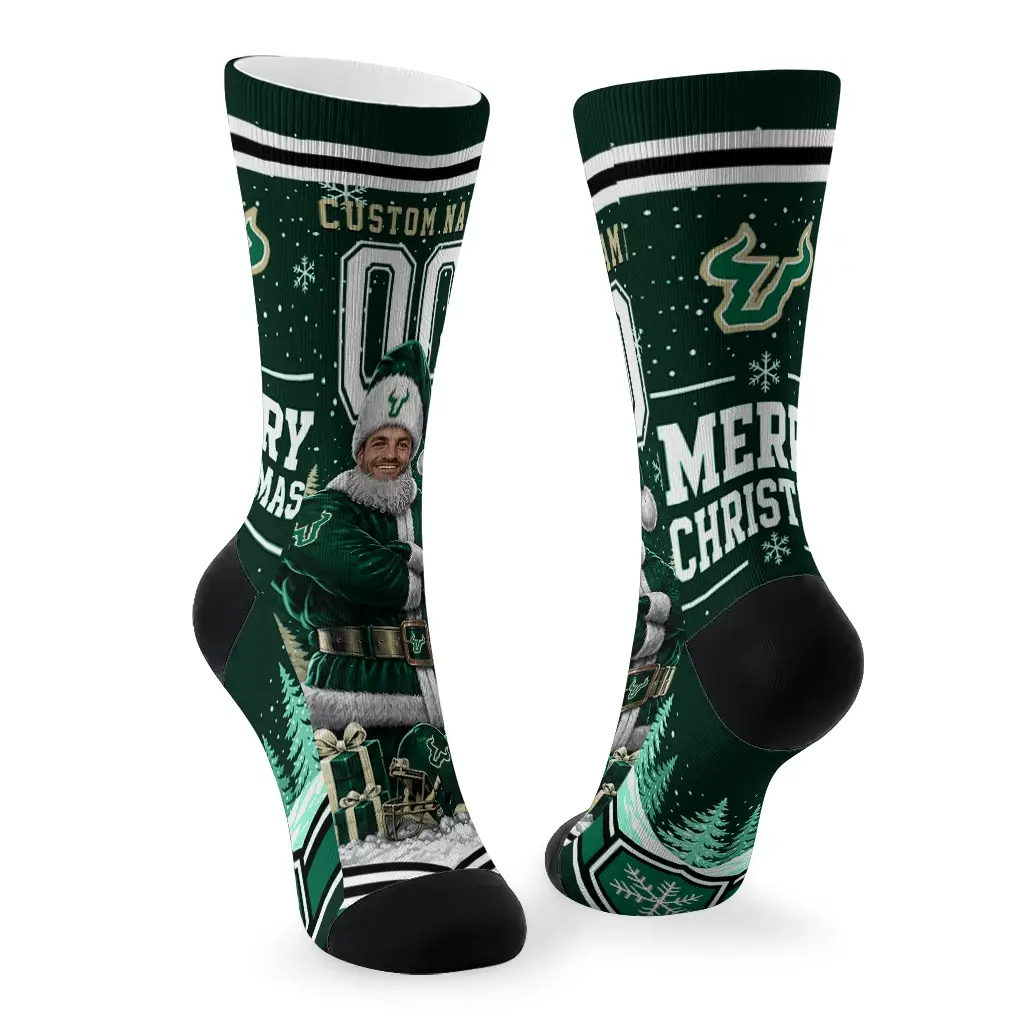 South Florida Bulls Socks Custom Snowy Scene Green White Fashion Forward South Florida Bulls Socks Custom Snowy Scene Green White Fashion Forward