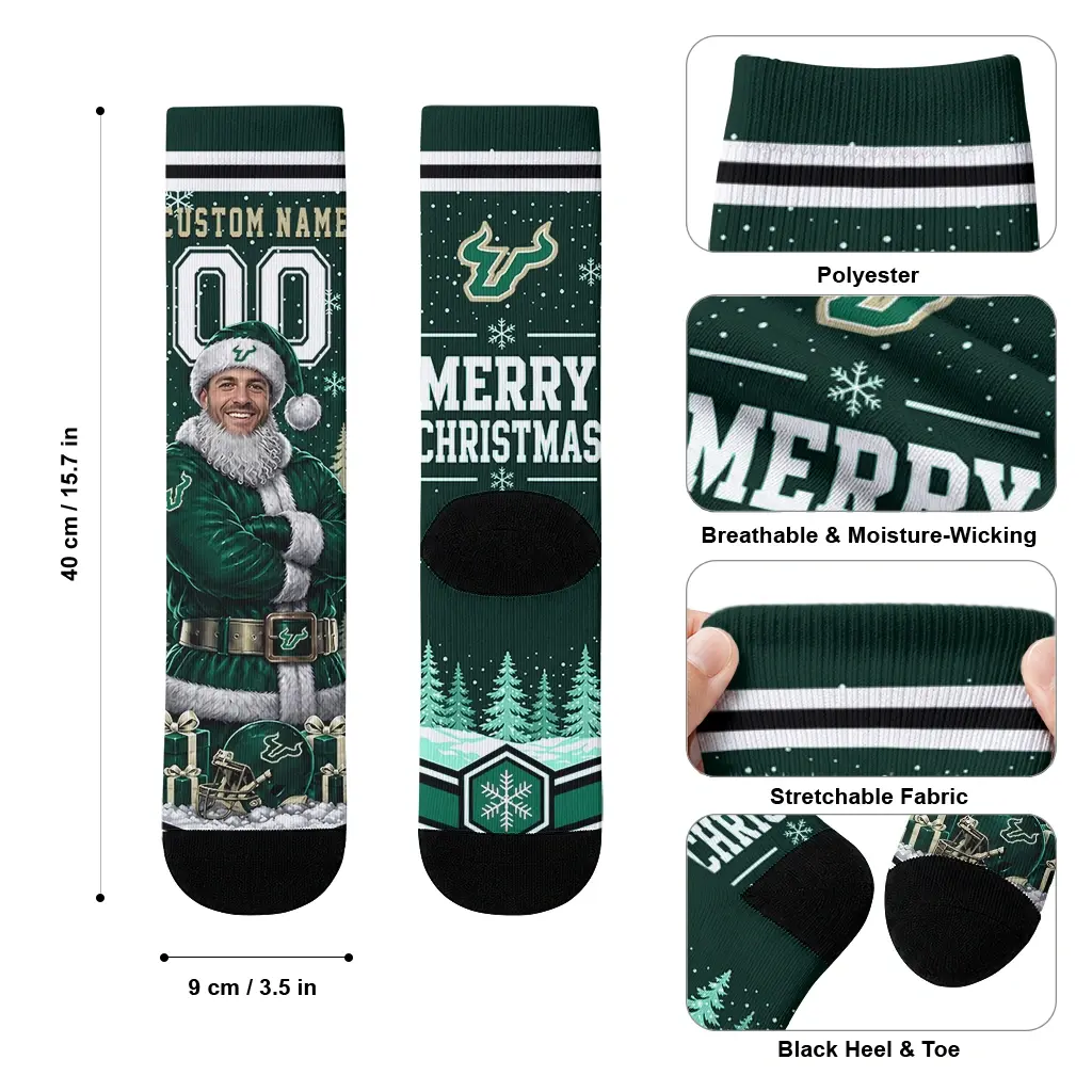 South Florida Bulls Socks Custom Snowy Scene Green White High Quality South Florida Bulls Socks Custom Snowy Scene Green White High Quality