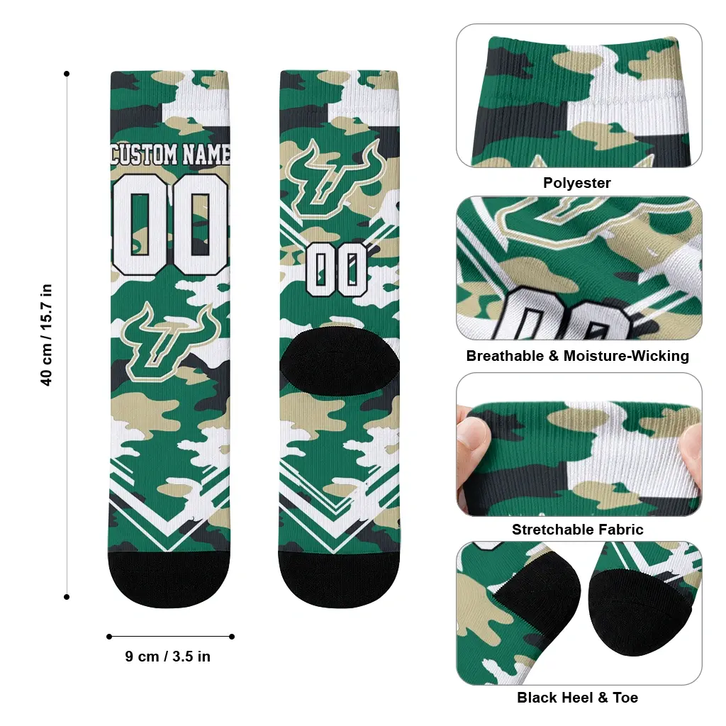 South Florida Bulls Socks Custom Woodland Camo Green High Quality South Florida Bulls Socks Custom Woodland Camo Green High Quality