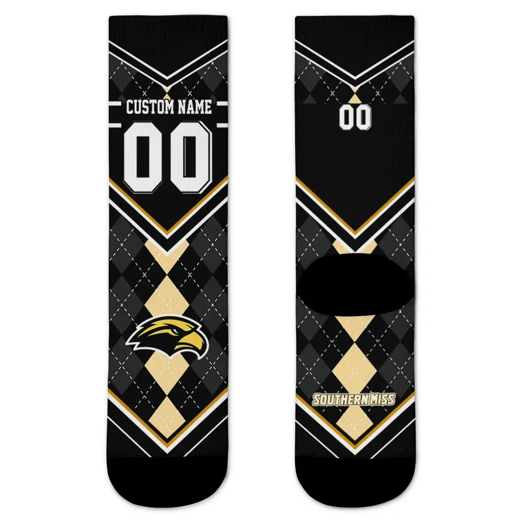 Southern Miss Golden Eagles Socks Customized Argyle Pattern Black Best Selling Southern Miss Golden Eagles Socks Customized Argyle Pattern Black Best Selling